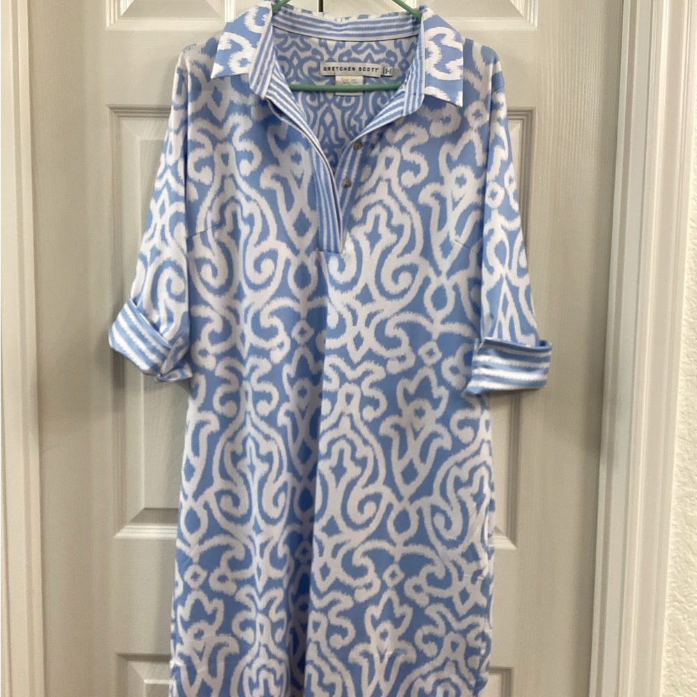 Gretchen Scott Designs Light Blue and White Shirt dress